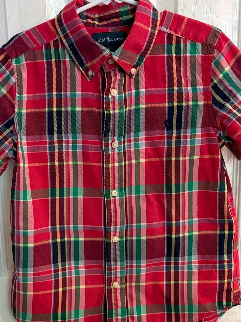 Ralph Lauren Boy's Colorful Red/Green/Blue Plaid Short-Sleeve Button Down Size 5